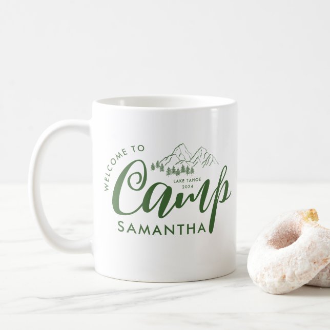 Custom Camp Bachelorette Party Modern Rustic Coffee Mug (With Donut)