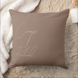 Custom Camp Bride Mocha Mousse Throw Pillow<br><div class="desc">Add a touch of cozy elegance to your bachelorette celebration with this personalized Camp Bride pillow in Colour of the year 2025 Mocha Mousse colour. Featuring stylish Cream Tan script text, this pillow is a perfect keepsake or décor piece for rustic, nature-inspired bridal celebrations. Customize it with the bride-to-be's name...</div>