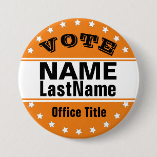 Custom Campaign Template Black / Orange 3 Inch Round Button