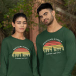 Custom Camping Trip Forest Sunset Long Sleeve T-Shirt<br><div class="desc">Cool matching family reunion long sleeve t-shirt for your group to wear to a picnic meetup in nature. These custom green long sleeved tees feature a beautiful vintage sunset over a forest of pretty trees under your personalized text.</div>