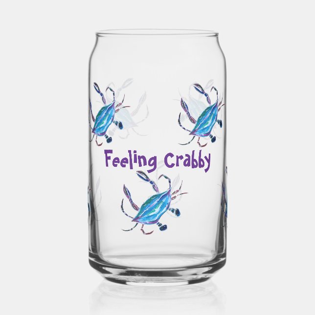 Custom Can Glass  - "Feeling Crabby" Blue Crabs (Left)