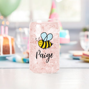 Custom can glass with happy honey bee design
