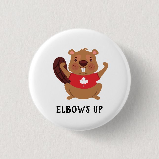 Custom Canada Beaver Elbows Up Funny 1 Inch Round Button (Front)