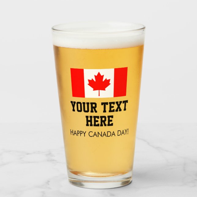 Custom Canada Day beer glasses with Canadian flag (Front Filled)