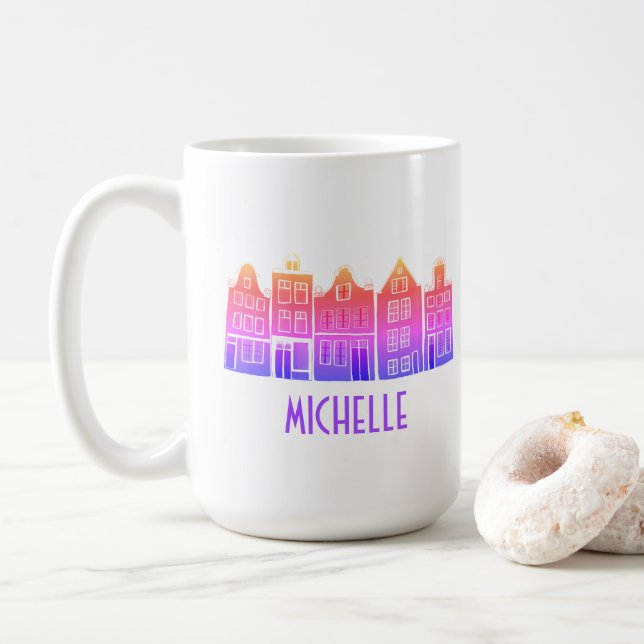CUSTOM Canal Houses Row Amsterdam Holland Dutch Coffee Mug (With Donut)