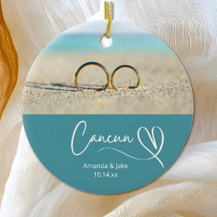 Custom Cancun Destination Beach Wedding Ceramic Ornament
