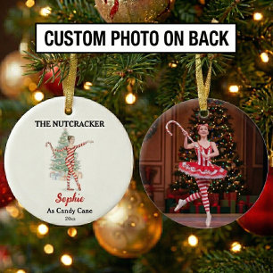 Custom Candy Cane Nutcracker Photo Christmas Ceramic Ornament