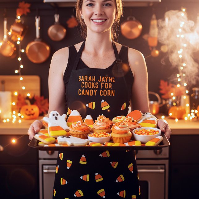 Custom Candy Corn Funny Halloween Apron (Sweet treats good enough to eat! And this could be you in this fun candy corn apron. Add your name!)