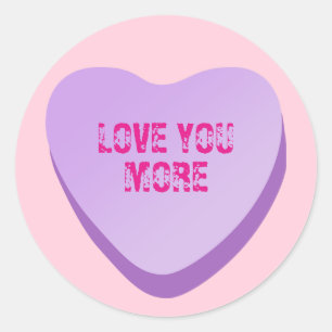 Custom Candy Heart Text - Purple Heart on Pink Classic Round Sticker