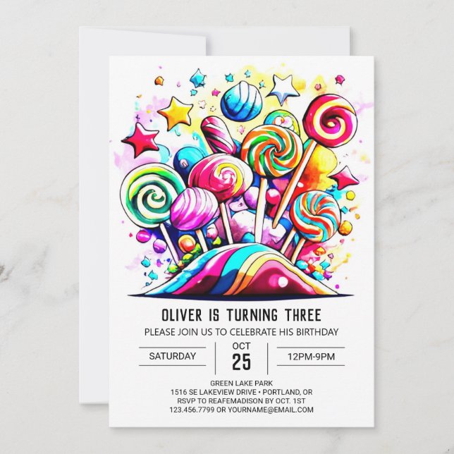 Custom Candyland Printable Birthday Invitation (Front)