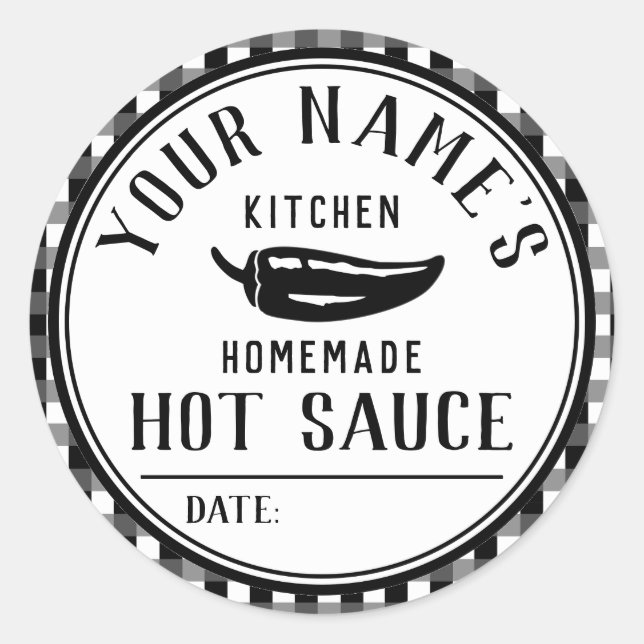 Custom Canning Labels Chili Pepper Black Checks (Front)