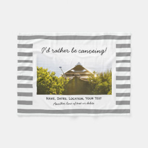 Custom Canoeing Canoe Photo Grey & White Stripes Fleece Blanket