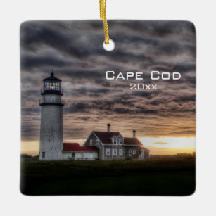 Custom Cape Cod Lighthouse Travel 2 Photo Modern Ceramic Ornament