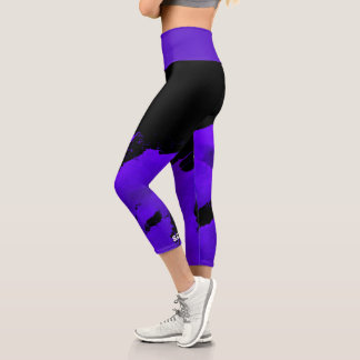 Custom Capri Leggings Brushy Black & Violet