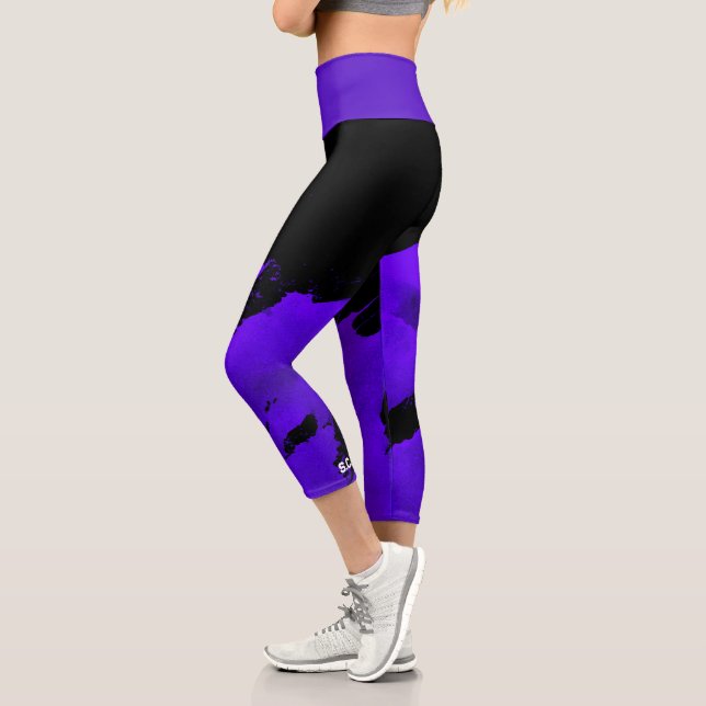 Custom Capri Leggings Brushy Black & Violet (Left)