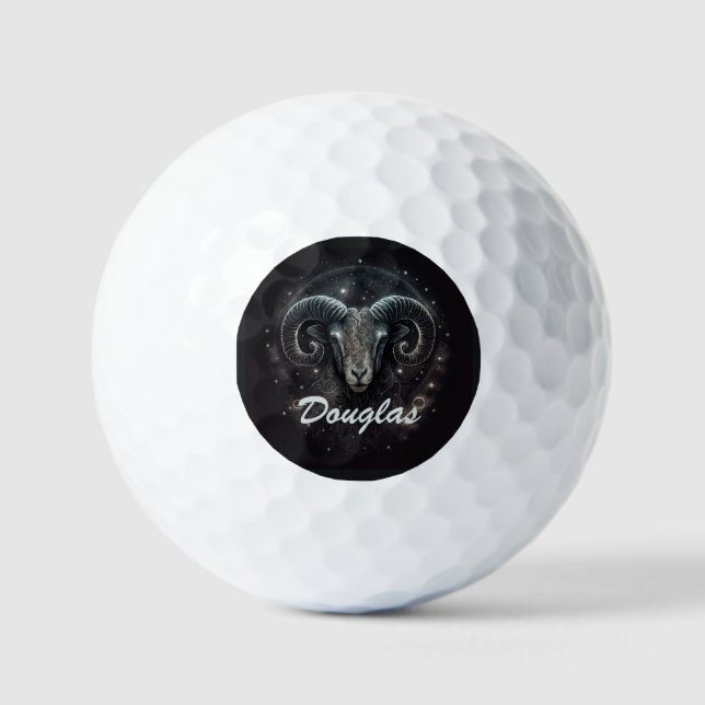 Custom Capricorn Zodiac Sign Black Golf Balls (Front)