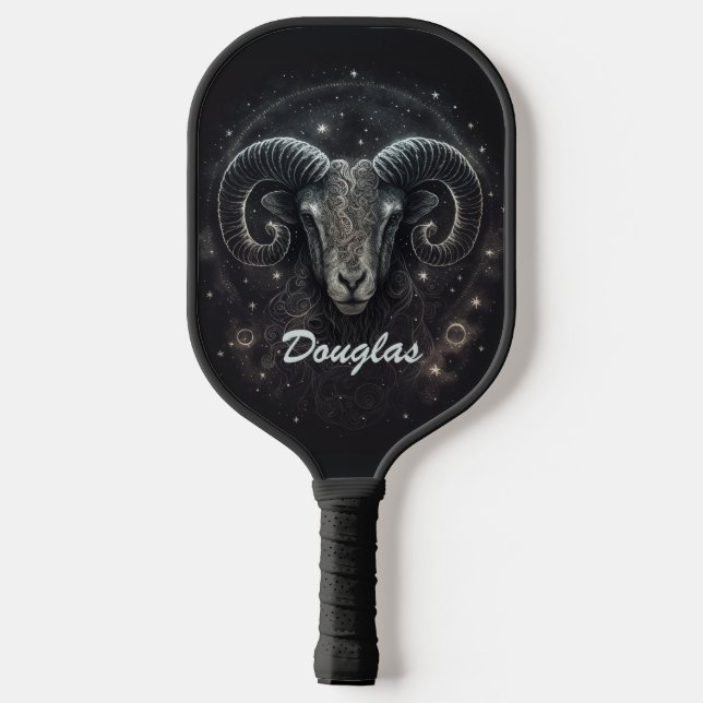 Custom Capricorn Zodiac Sign Black Pickleball Paddle (Back)