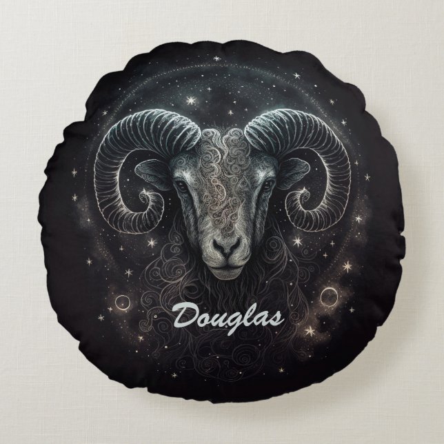 Custom Capricorn Zodiac Sign Black  Round Pillow (Front)