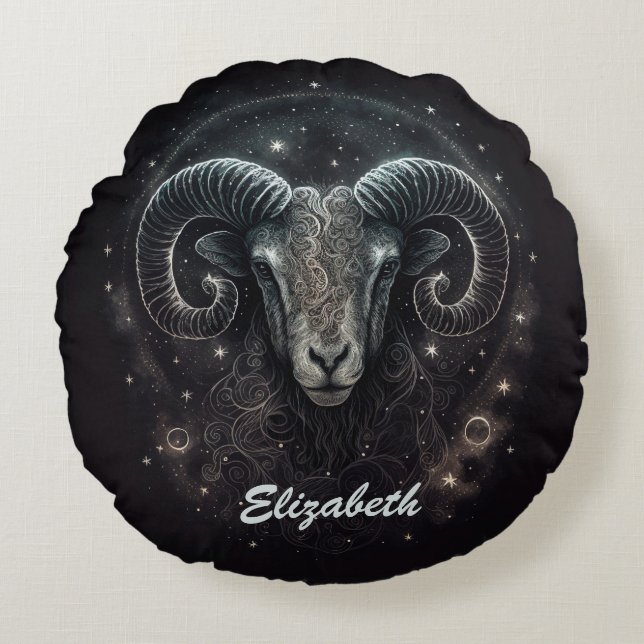 Custom Capricorn Zodiac Sign Black  Round Pillow (Front)