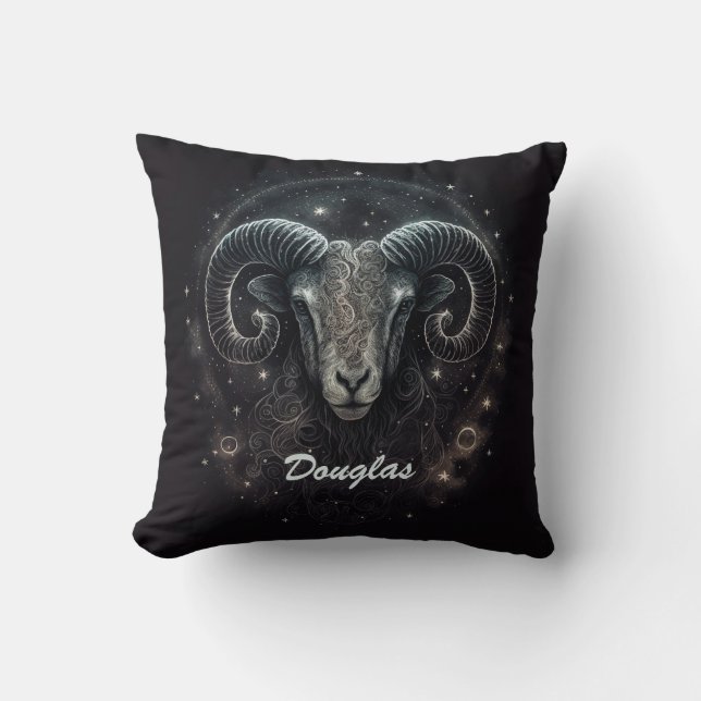 Custom Capricorn Zodiac Sign Black  Throw Pillow (Front)