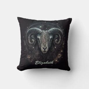 Custom Capricorn Zodiac Sign Black Throw Pillow