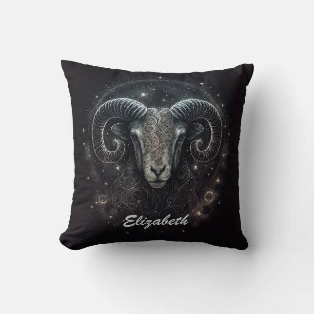 Custom Capricorn Zodiac Sign Black  Throw Pillow (Front)