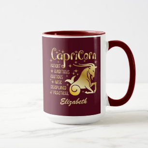Custom Capricorn Zodiac Sign Gold Maroon Luxury Mug