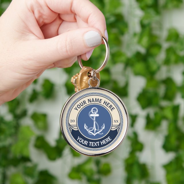 Custom Captain and Boat Name Aanchor Rope Border  Keychain (Hand)
