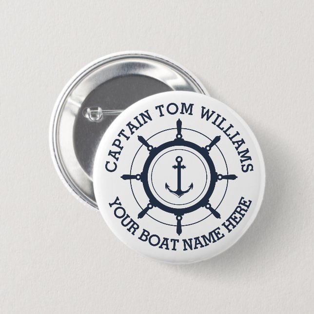 Custom captain and boat name anchor  2 inch round button (Front & Back)