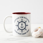 Custom captain and boat name anchor coffee mug<br><div class="desc">Cup with your custom captain and boat name around an anchor with circular rope border</div>