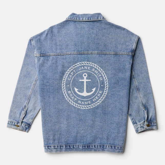 Custom captain and boat name anchor rope border denim jacket (Back)