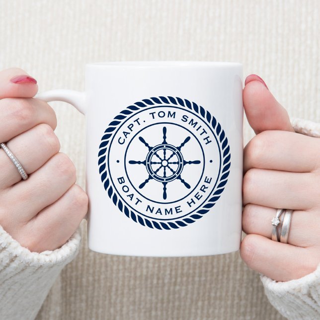 Custom captain boat name nautical ship's wheel coffee mug (Creator Uploaded)