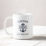 Custom Captain Boat Nautical Anchor Coffee Mug<br><div class="desc">Set sail with our Custom Captain Boat Nautical Anchor Coffee Mug. Perfect for seafaring enthusiasts, this mug features a timeless nautical anchor design and customizable captain or boat name for a personal touch. Crafted from high-quality ceramic, it’s durable and ideal for enjoying coffee or tea on the water or at...</div>