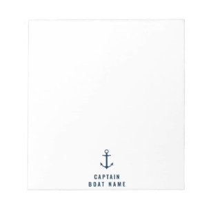 Custom Captain Boat Nautical Anchor Navy Ship Notepad