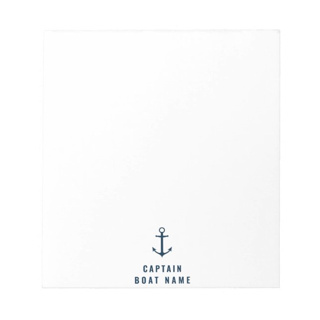 Custom Captain Boat Nautical Anchor Navy Ship Notepad (Front)