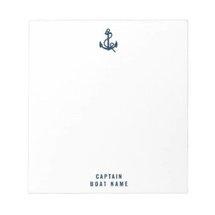 Custom Captain Boat Nautical Anchor Navy Ship Notepad