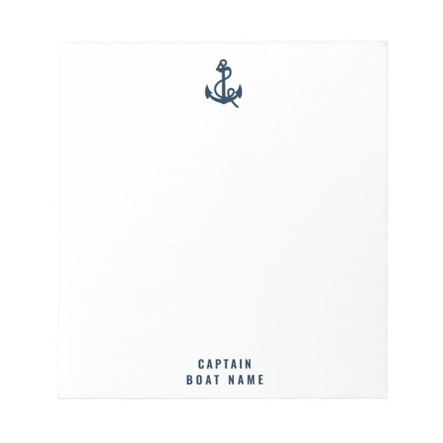 Custom Captain Boat Nautical Anchor Navy Ship Notepad (Front)