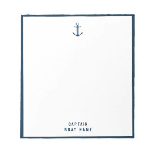 Custom Captain Boat Nautical Anchor Navy Ship Notepad