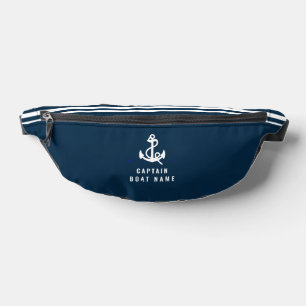 Custom Captain Boat Nautical Anchor Navy Stripes Fanny Pack