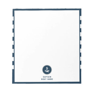 Custom Captain Boat Nautical Anchor Navy Stripes Notepad