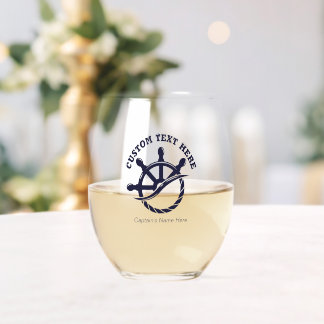 Custom Captain Boat Nautical Gift Stemless Wine Glass