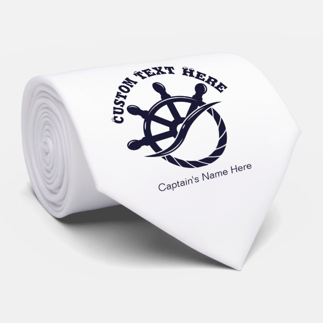Custom Captain Boat Nautical Gift Tie (Rolled)