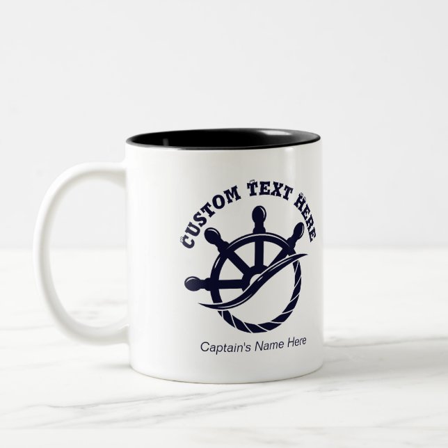 Custom Captain Boat Nautical Gift Two-Tone Coffee Mug (Left)