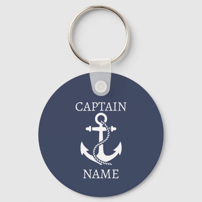 Custom Captain keychain with anchor for Boat Gift (Front)