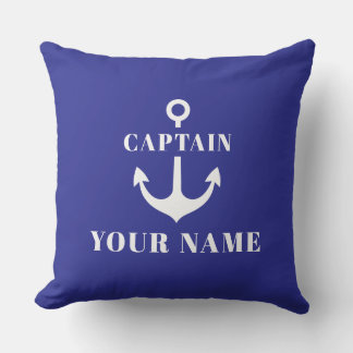 Custom Captain Name Anchor Blue Throw Pillow