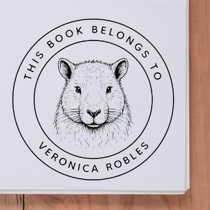 Custom Capybara This Book Belongs To Kid's Name Rubber Stamp