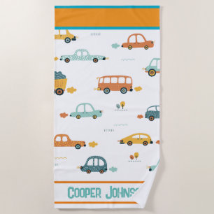 Custom car name pastel blue and orange beach towel