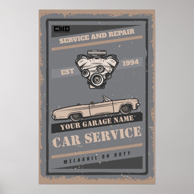 Custom car service garage retro Poster (Front)
