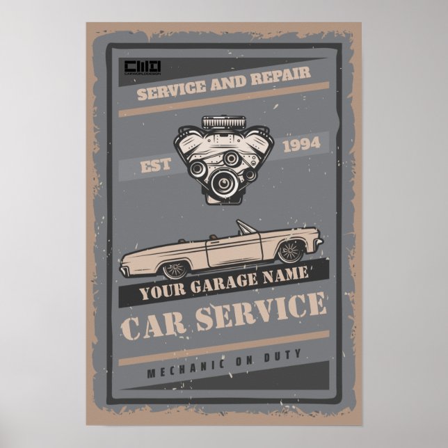 Custom car service garage retro Poster (Front)