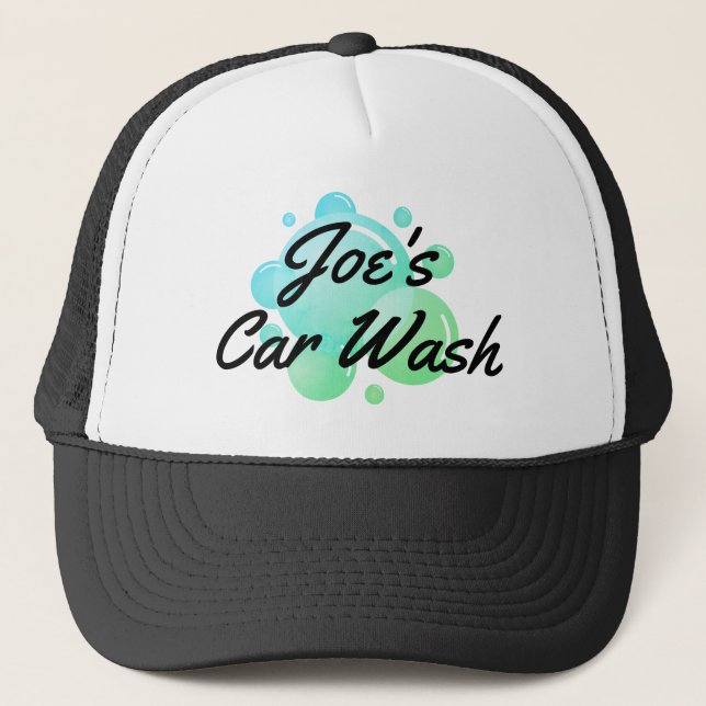 Custom car wash trucker hat with soap bubbles logo (Front)